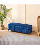 49.21"Wide Velvet Storage Soft Bench for Living Room, Entryway and Bedroom. Navy