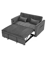 54.33 inch versatile foldable sofa bed in 3 lengths, modern sofa sofa sofa velvet pull-out bed, adjustable back (Gray)