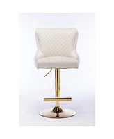 Velvet Bar Stool with Adjustable Height and Accentuated Lion's Head Design