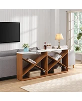 70.87" Farmhouse Table with Storage, X-Shape, Detachable Extra-Long