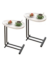 2-Piece C-Shaped End Table with Slide (White)