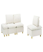 Off-White Flannel Sofa with Storage and Adjustable Backrest