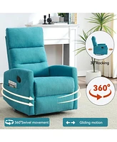 Manual Recliner Chair with Rocker and Swivel in Fabric for Living Room