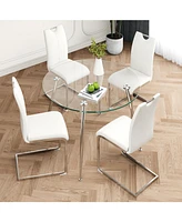 Glass Dining Table and White Pu Chairs Set (5)