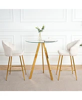 3-Pack Velvet Barstools with Glass Countertop & Gold Legs