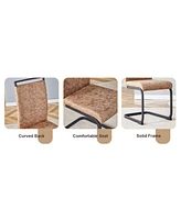 Modern Grey Marble Table with Metal Frame and 4 Arched Brown Fabric Chairs