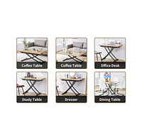 Modern 5-Piece Dining Set:- Lift Platform Table with Mdf Desktop- 4 Light Gray Faux Leather Chairs