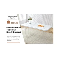 Modern Minimalist Dining Table Set (Table: 66.9"35.4", 6 Pu Chairs)