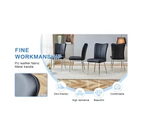 Elegant Glass Dining Set with 6 Black Striped Pu Chairs (71"x35.4")