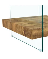 Modern Square Coffee Table: Glass and Wood Combo