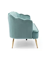 Modern Glam Velvet 3-Seater Sofa With Channel Stitching And Gold Legs