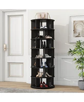 23.6" Rotating Shoe Rack Tower, 7-Tier Spinning Shoe Shelf with 5 Grids Per Layer, Display Rack, 360 Revolving Shoe Carousel Closet Organizer for