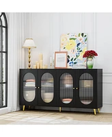 Modern Accent Sideboard Cabinet with Acrylic Doors, Freestanding Storage Cupboard Console Table for Kitchen Dining Living Room Hallway Office, Black