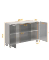 47.25" Glass Storage Cabinet Floor-to-ceiling for Kitchen, Living Room, Bathroom(White)