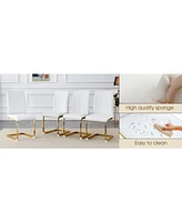 63" Glass Dining Set with 4 White Chairs, Gold Legs