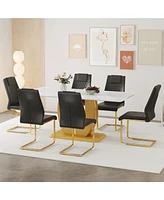 Snow Mountain Dining Set: 71" Table & 6 Black Pu Chairs