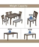 6-Piece Walnut Dining Set: Table, 4 Chairs & Bench