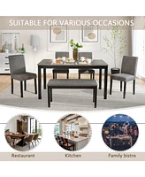 6-Piece Light Grey & Black Dining Set with Bench