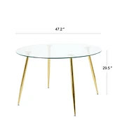 47.2" Glass Dining Table, Gold Legs