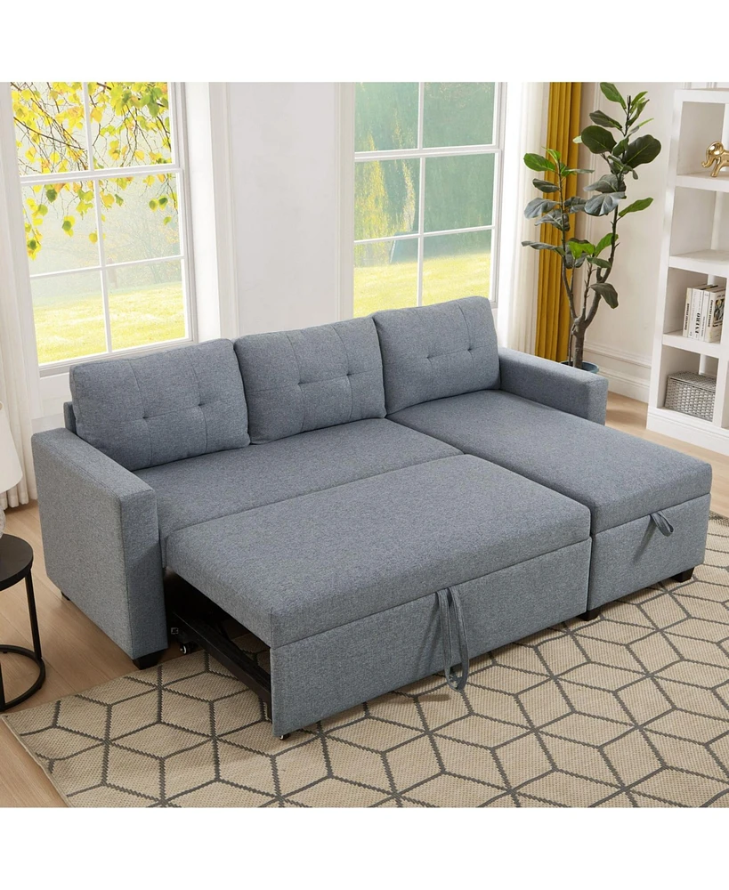 Light Grey Pull Out Sectional Sofa with Storage