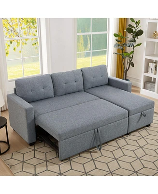 Light Grey Pull Out Sectional Sofa with Storage