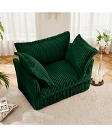 Green Corduroy Slipcovered Armchair with Pillows