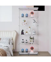 White Tempered Glass Cabinet w/ Led, Lock & Wheels