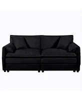 Black Deep Seat Sectional Sofa with Ottomans & Pillows