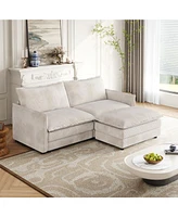 Corduroy Loveseat Sofa with Ottoman & 2 Cushions