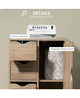 Freestanding Storage Cabinet, Bathroom Floor Cabinet with 4 Drawers and Door, Oak