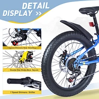 24 Inch Bicycles, Fat Tire Mountain Bike for Boys and Girls Age 10 + Years, Dual-Disc Brake,Shimano 7-Speed