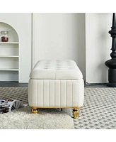 47.24''W Storage Ottoman,Upholstered Velvet Fabric Storage Ottoman with Safety Hinge, gold decoration strip and gold embroidery Footstool, Ottoman Ben