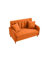 Modern Design Couch for Living Room Department Small Space Loveseat Smooth Velvet Upholstered Tufted Sofa Orange
