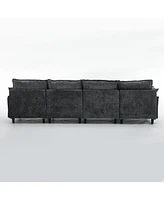Modular U-Shaped Chenille Sofa Couch, 6-Seater with Ottoman, Dark Gray