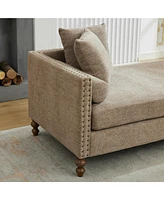 Taupe Chenille Chaise Lounge with Nailheads, Sleeper Sofa, 4 Pillows & 2 Bolsters