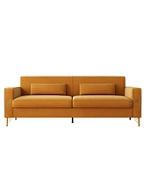 Gold Accented Velvet Sofa - 3-Seat Couch for Living Room and Office