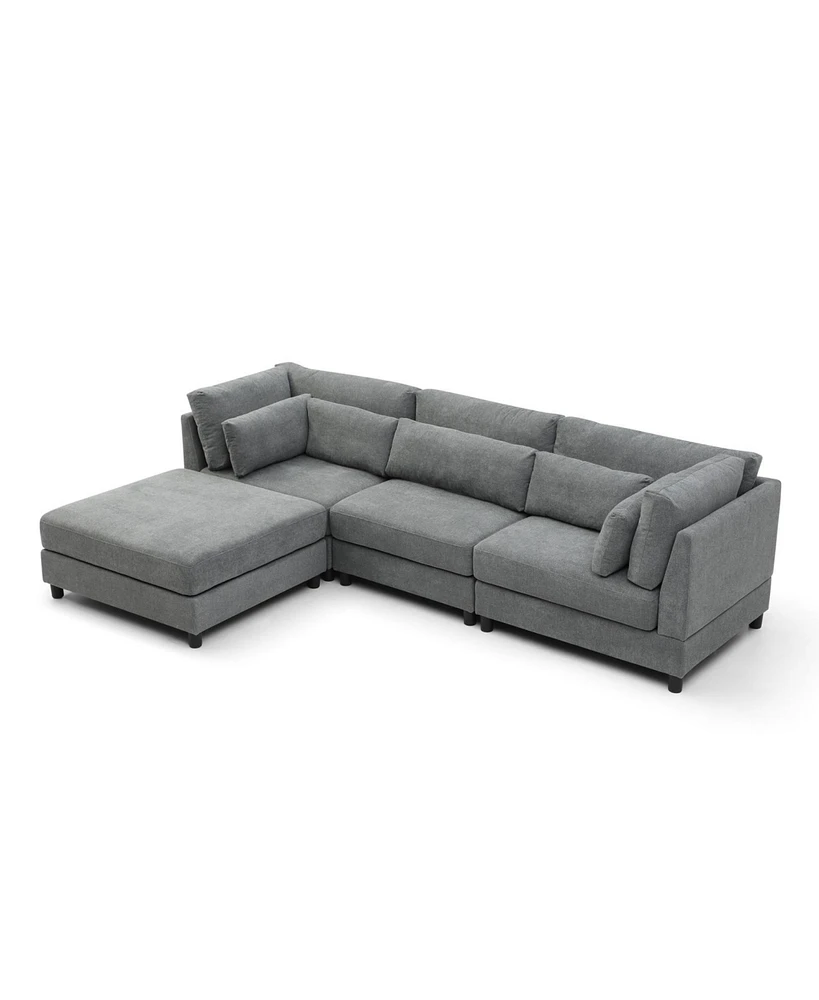 Sectional Couch with Reversible Chaise Modern L-Shape Sofa 4-Seat Corner Couch Modular Sofa with Ottoman,Grey