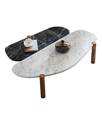 Faux Marble Coffee Tables Accent Tea Tables with Gold Metal Foot for Living Room Home Office