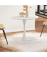 Modern Round Dining Table with Metal Base, 31.4" White