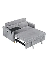 Pull-out Gray Corduroy Sofa with Dual Functions and Usb Ports