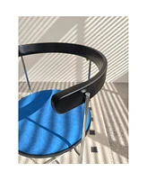 Modern Folding Dining Chair, Upholstered with Wood Back, Chrome Frame (Blue, 1 Pack)