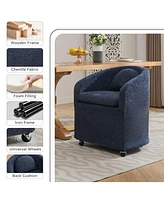Set of 1 Chenille Fabric Dining Armchair With Back Cushion and Universal Wheels,Blue