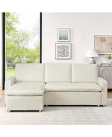 L-Shaped Convertible Sofa Bed with Pull-Out Bed, Storage and Washable Covers
