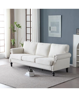 83" Nailhead Trim Sofa, 22" Seat, Faux Leather, Traditional 3-Seater