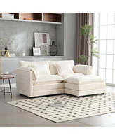 Chenille fabric, removable armrests with side pockets, high density sponge filling, oversized double sofa with footstool