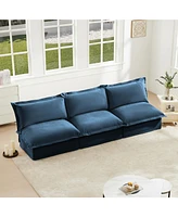 Modern 3-Seat Sofa: Armless, Modular, Deep Seat, Chenille Fabric (Blue)