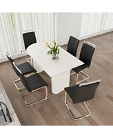 Modern Cream 6-Piece Dining Set with Silver Metal Chair Legs
