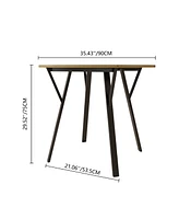 Brown Round Dining Table (35.43"), 2-4 Person, Metal Legs