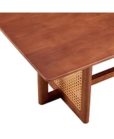 Chinese Style Rectangle Rattan Coffee Table, Walnut Color