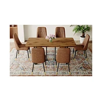 Wood-Textured Mdf Dining Table Set with 6 Armless Suede Chairs